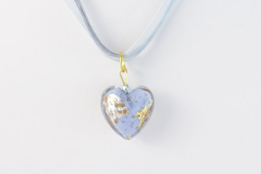 Pendentif Coeur Bleu Lavende, Or Et Argent