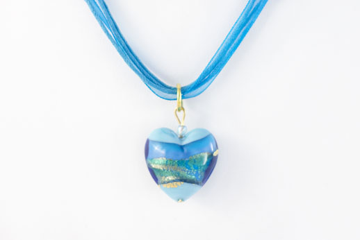 Pendentif Coeur Bleu Azur Clair Ruban Bleu