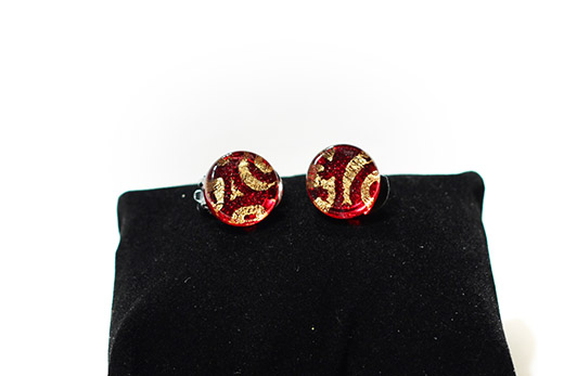 Boucles d'oreilles Clip Rouge Arabesques Or