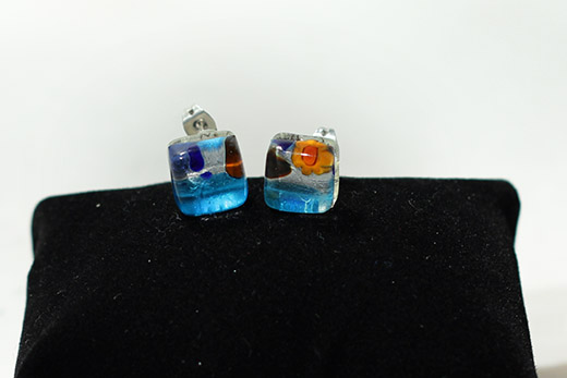 Boucles d'oreilles Clou Bleu Azur Clair Et Marron